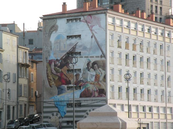  fresque géante sur un immeuble, quartier de la cathédrale